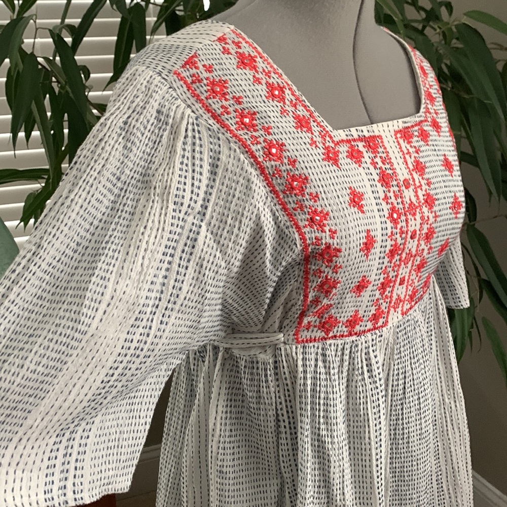 THML Embroidered Yoke Dress with Tasseled Ties - Picture 12 of 16